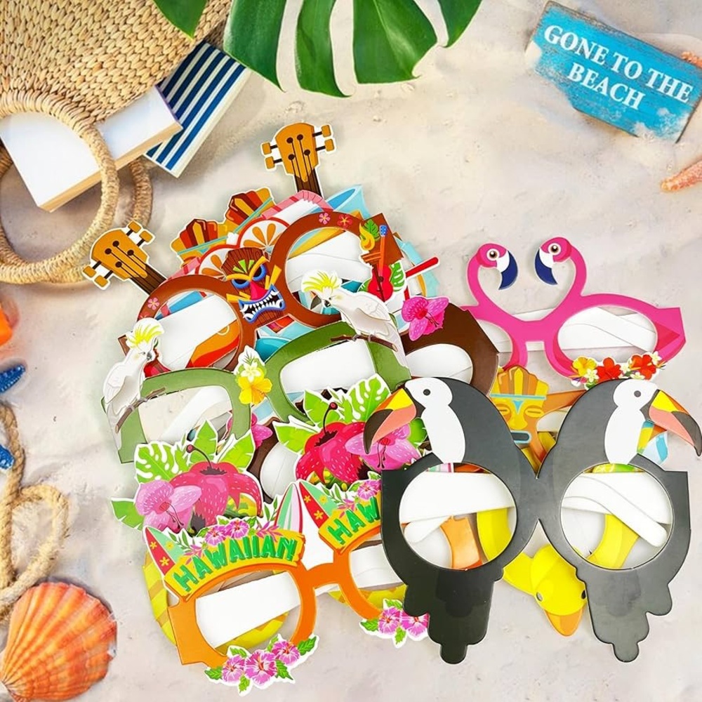Luau Party Decorations 12 PCS Hawaiian Theme Paper Eyeglasses for Tropical Party - Picture 16 of 16